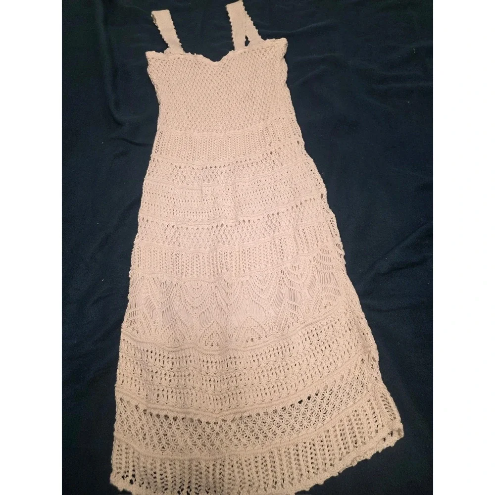 Abercrombie & Fitch Cream Crochet Maxi Dress Boho Sleeveless Knit Small Tall